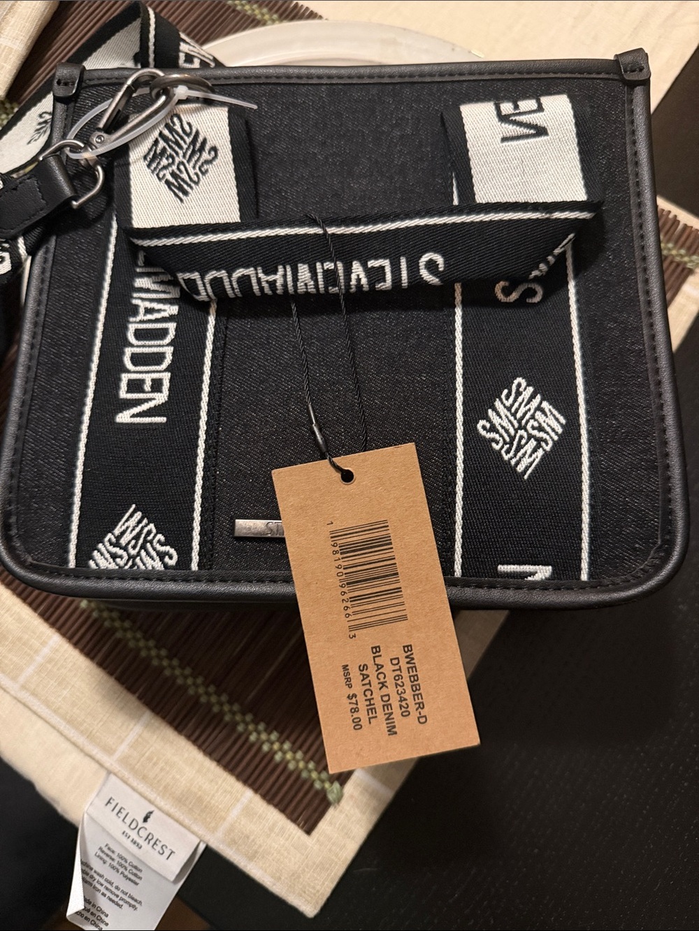 Steve Madden Black and White Logo-Strap Messenger Bag - Picture 6 of 6